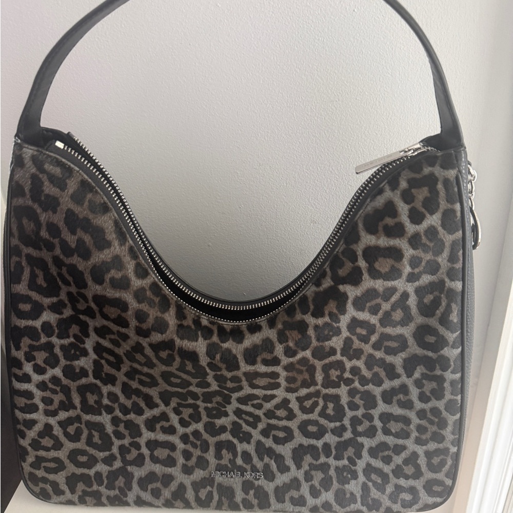 Michael Kors Black and Brown Leopard Hobo Bag
